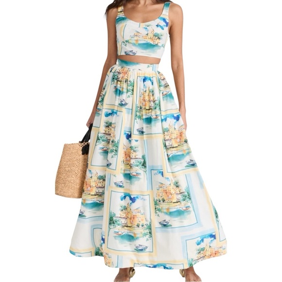 Tahari Scenic Print Maxi Skirt in Blue and Cream S / P - Picture 1 of 6